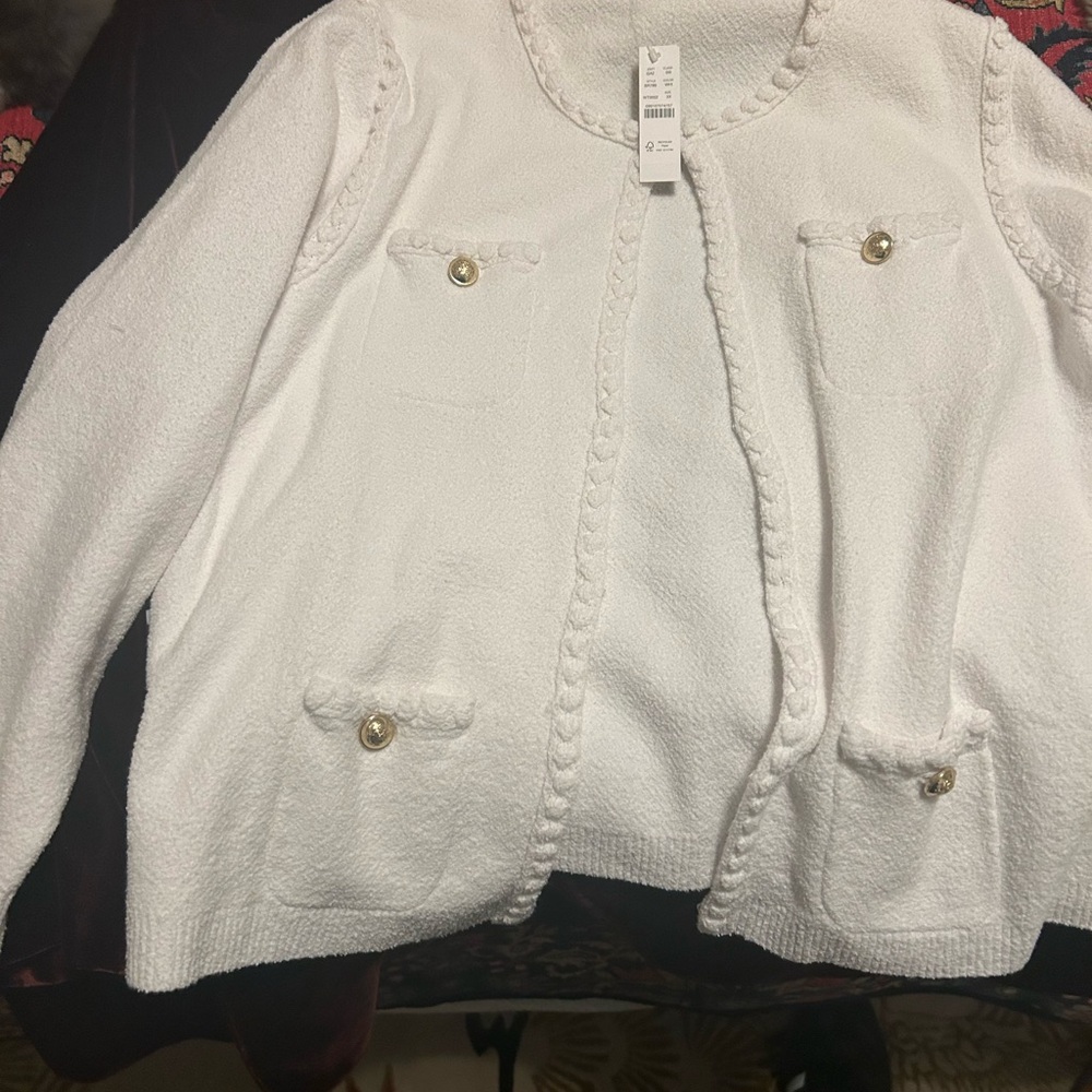 J. Crew White Cardigan Sweater with Textured Knit